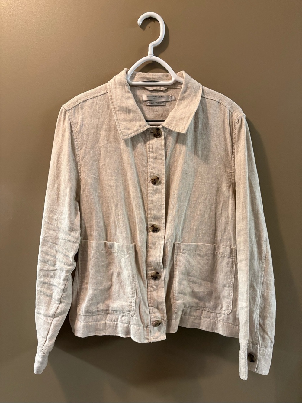 Light Beige Linen Button-Front Jacket